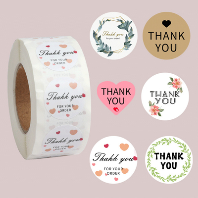 Factory Direct 500pcs Thumb Waterproof 1 Per Roll Thank You Floral Stickers Thank You For Your Purchase Roll Stickers